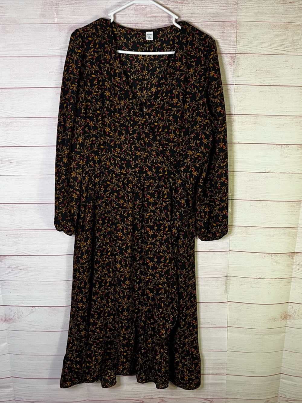 Old Navy Floral Print Faux Wrap Long Sleeve Midi Dress Size Large